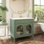 Lavabo de salle de bain 35,6 po Mid-Century avec verre à motif et bande lumineuse à capteur de mouvement, meuble-lavabo sur pied Farmhouse avec rangement, meuble-lavabo haut de gamme pour salle de bain, vert-1755777764