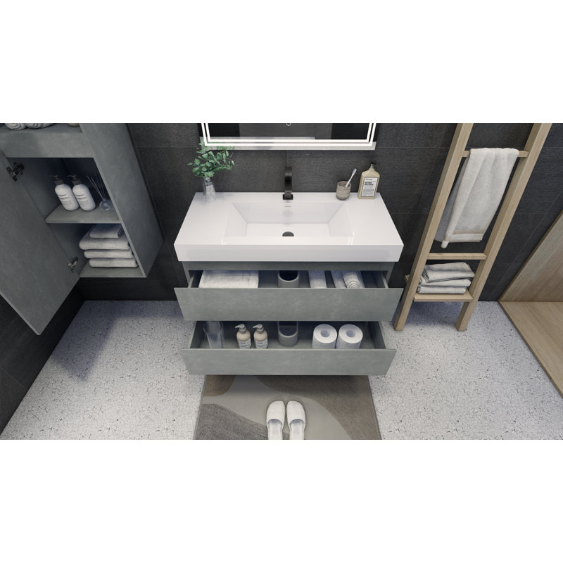 Meuble-lavabo mural simple de 42 po Carnetta, Gris ciment