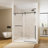 44" - 48" W x 76" H Single Sliding Frameless Shower Door with 5/16" (8mm) Glass with Explosion-Proof Film , Black Handle-117017640