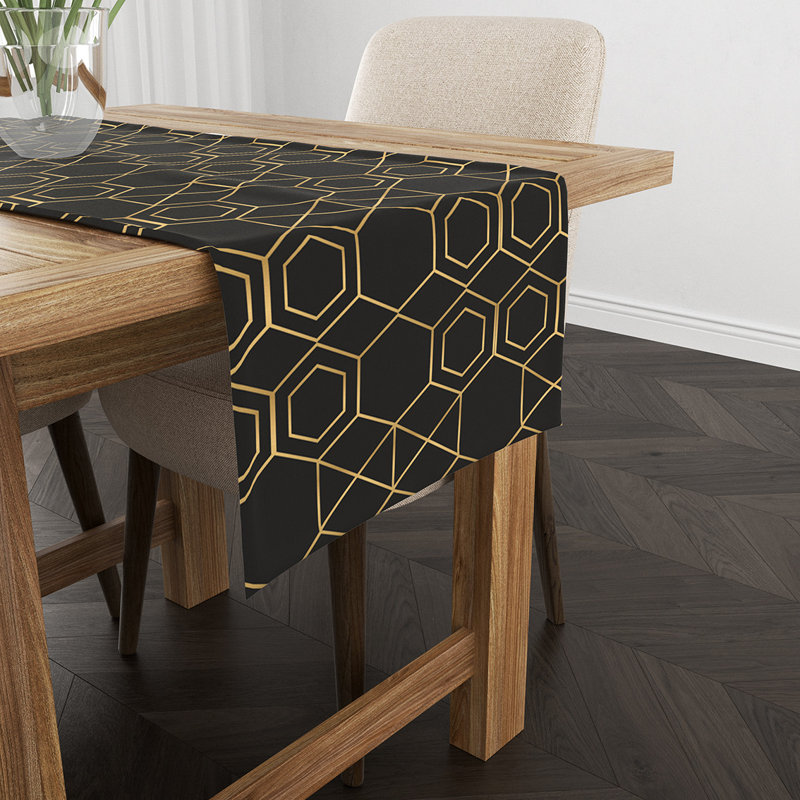 Newenton Geometric Table Runner, Black