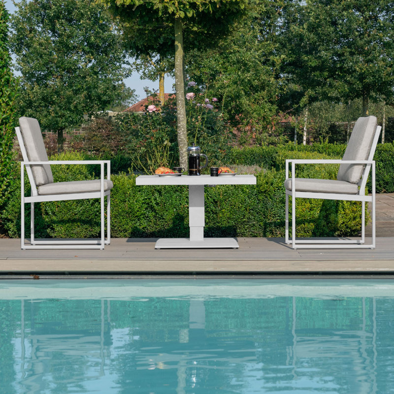 Hagay 3 Piece Aluminium Bistro Set - with Rising Table - White, Light Grey, White