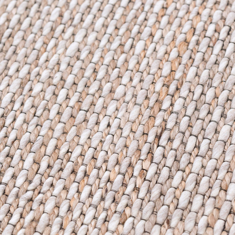 Gemini No Pattern and Not Solid Color Hand-Loomed 6'7" x 9'8" Wool/Cotton/Jute Area Rug in Cream Mix, Rectangle 6'7" x 9'8"