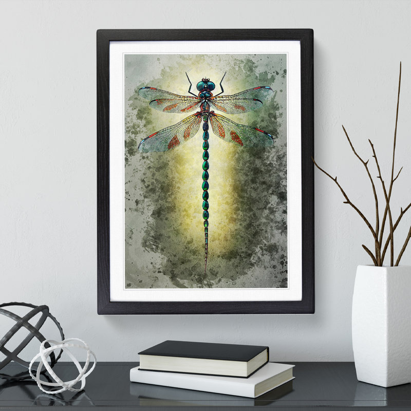 Dragonfly Watercolour No.1 - Single Picture Frame Print, 34cm H x 25cm W x 2cm D, Black Framed