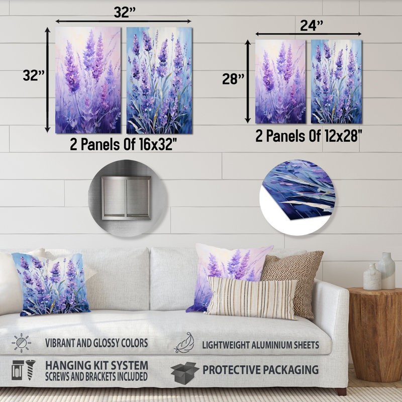 Lavande Serenity IV - ensemble de 2 décorations murales florales en métal, H 32 po x l 32 po