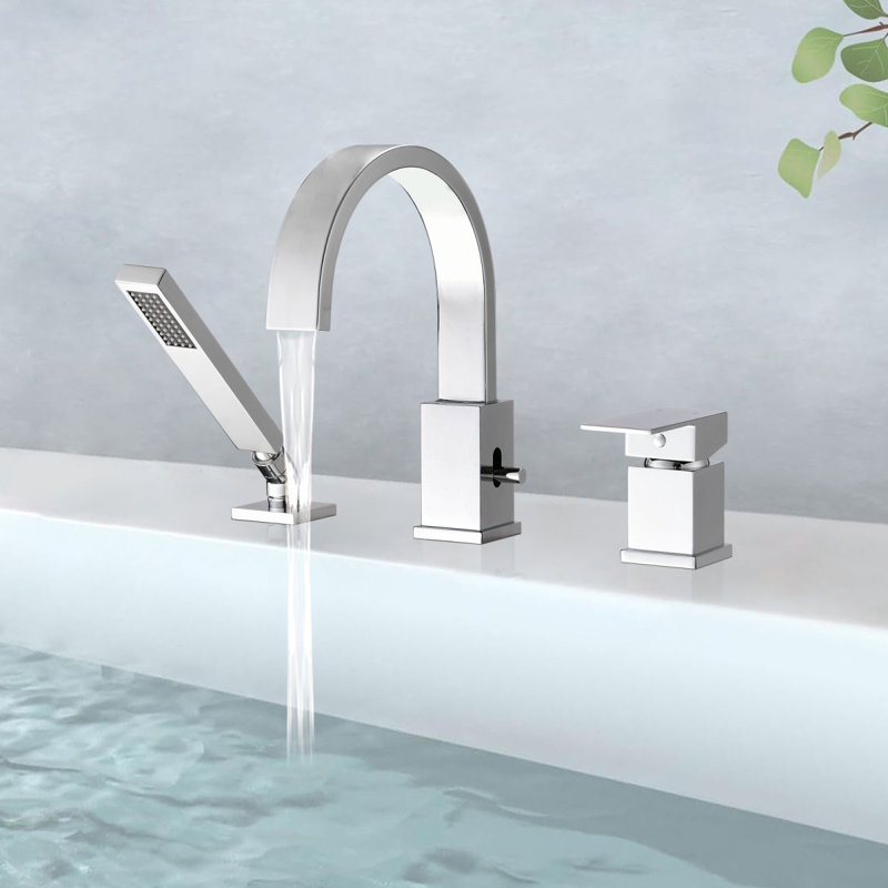 Robinet de baignoire cascade avec pulvérisateur, robinet de baignoire romaine à 3 trous avec douchette à main, Chrome chrome