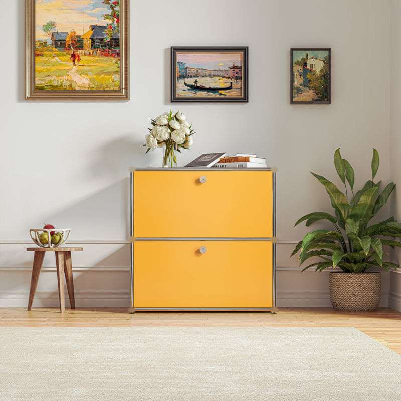 Rangement avec table de chevet et classeur, Jaune