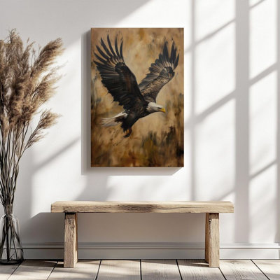 1Pc Framed Canvas Poster Print Bald Eagle, Spreading Wings, Realistic Oil Painting Style Wall Art Decor, Perfect for Room Decor Living Room Bedroom Of