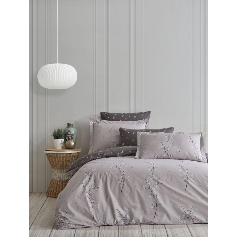 Quiltisse Cotton Bedspread with Pillowcases, King Bedspread + 2 Standard Pillowcases, Grey/Pink