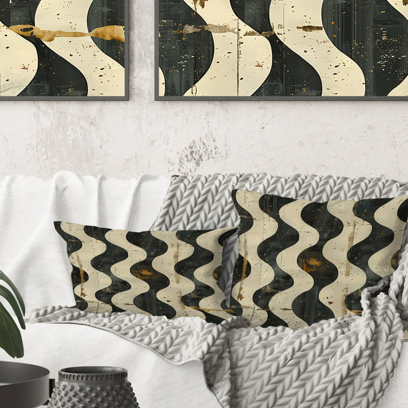 Coussin décoratif beige Mid-Century Waves - Mid-Century, H 16 po x l 16 po