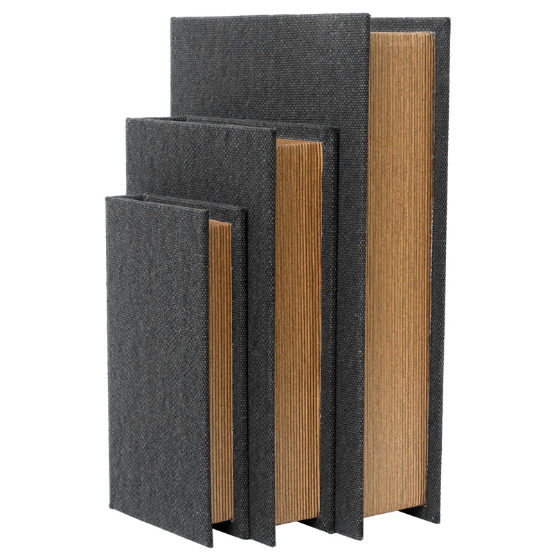 Wood Decorative Faux Book Boxes Set Of 3, Black