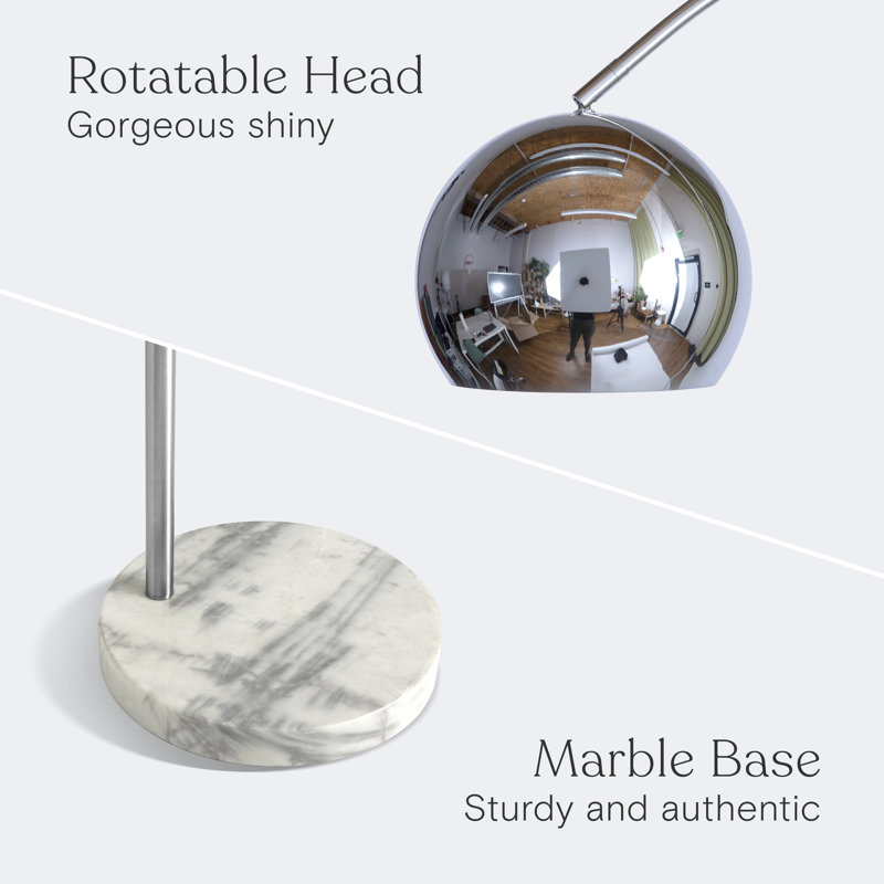 Adjustable Chrome Arc Floor Lamp with Marble Base