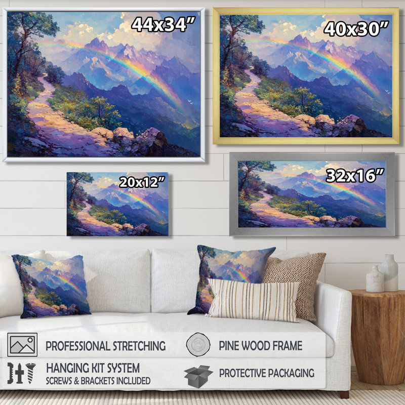 Rainbow In The Mountains II - Rainbow Large, art mural, H 12 po x l 20 po, Cadre simple noir