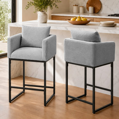 Tabourets de bar rembourrés à hauteur de comptoir, tabourets de comptoir à dossier bas avec structure en métal, fauteuil demi-tonneau à dossier bas, pour la cuisine, le bar et la salle à manger