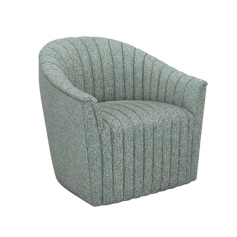 Channel Upholstered Swivel Barrel Chair, Pool Rayon/Viscose