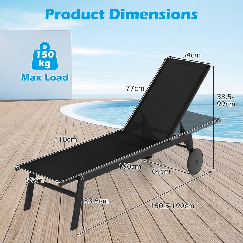 190cm Long Single Chaise, 1, Black