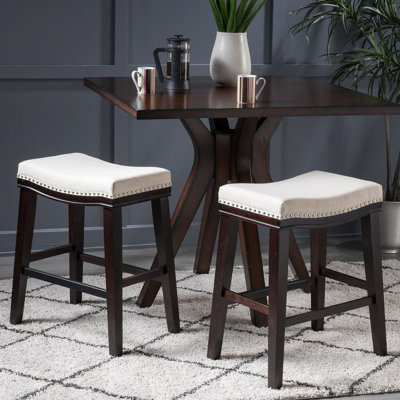 Of 2 Counter Stools, Fabric Upholstery, Rubberwood Legs Finish In Charcoal, 23.14 Inches Wide, Versatile Chair Stools (2), Brown Legs, 14.96 Deep, Classic Furnishing