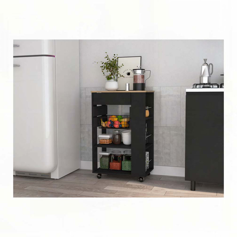 Black Wengue and Light Oak 5-Shelf 1-Drawer Kitchen Cart, Black
