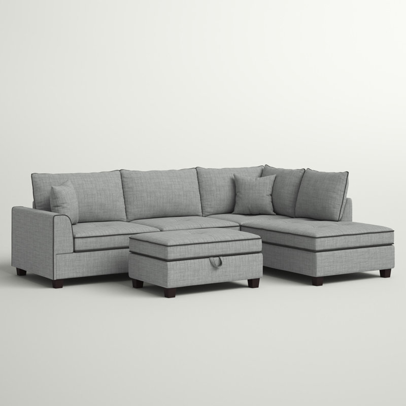Darlington Upholstered L-Shaped Sectional Reversible, Light Gray Polyester Blend