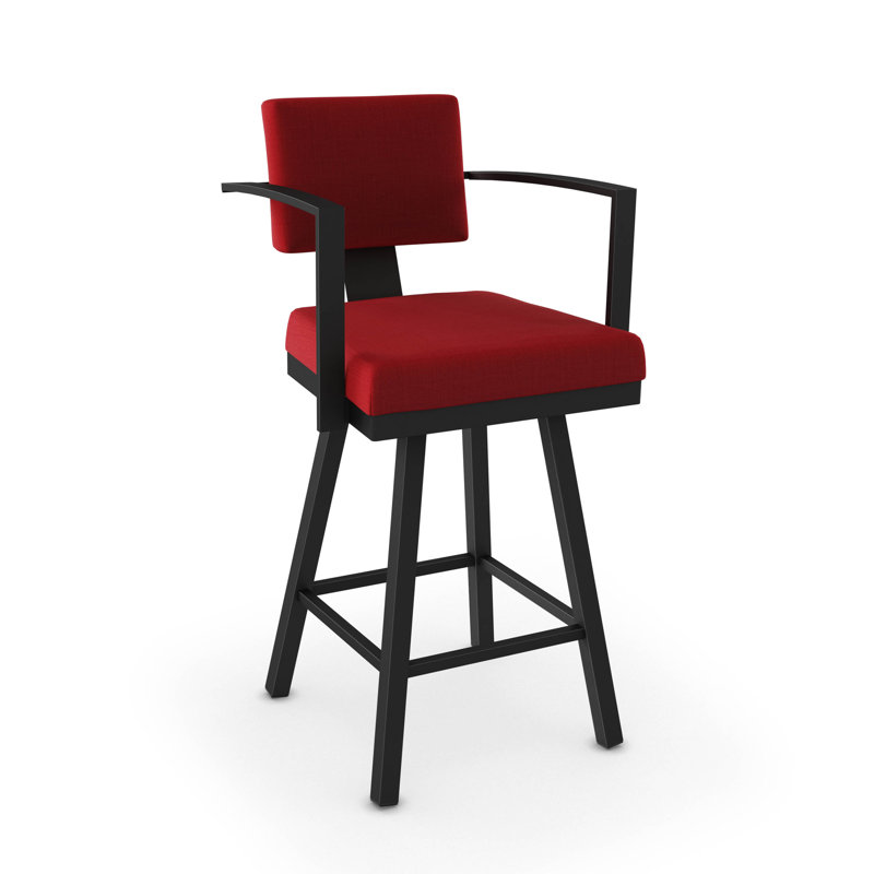 Athene Swivel Counter & Bar Stool, Textured Black Metal, Light Cold Gray, Counter Stool (26" Seat Height)