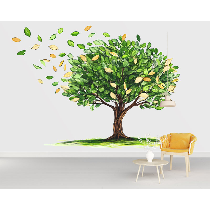 Green Tree Wall Decal, Nature Wall Sticker, Watercolor Tree Mural, Living Room Wall Art, Botanical Decor, Leaf Wall Decal, 176Gm