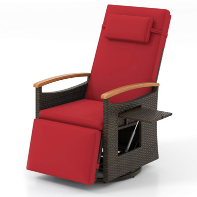 Outdoor 360° Swivel Rattan Recliner Chair Patio Wicker Chaise Lounge Chair