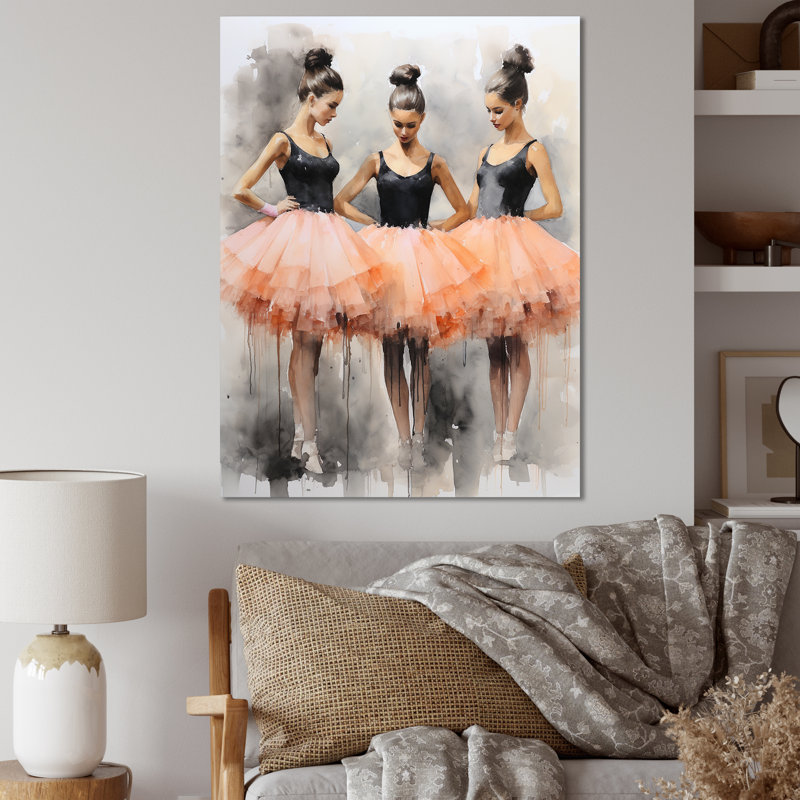 Art déco rose dansant Ballet III - Ballet, art mural, H 32 po x l 24 po x P 1 po, Toile tendue