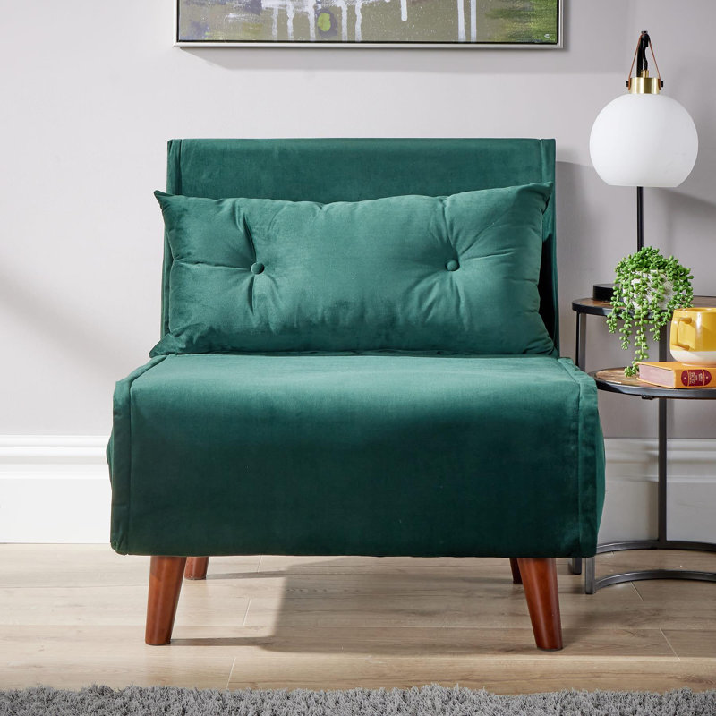 Lonara One Seater Upholstered Single Sofa Bed, Green