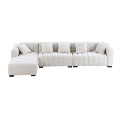 Modern Sofa 139'' Channel Tufted Sofa Velvet Upholstered Left Chaise Modular Sofa