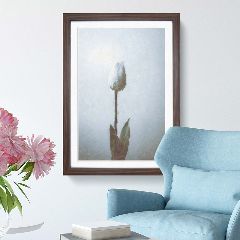 Solitary White Tulip in Abstract - Framed Print, 36cm H x 27cm W x 2cm D, Walnut Framed