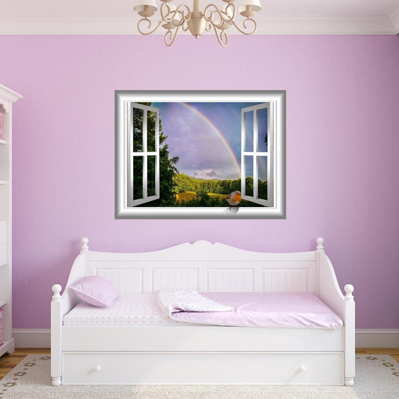 Adhésif décoratif oiseau et fenêtre, H 24 po x l 30 po x P 0,01 po