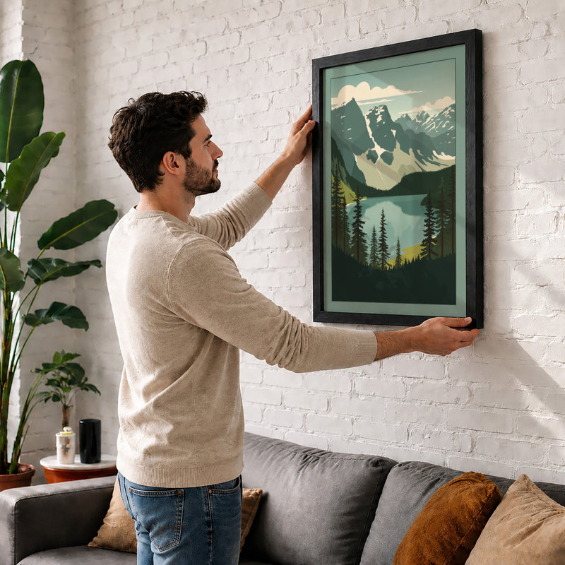 Alpine Valley Minimalist - Framed Print, A2 - 59.4 x 42.0 cm, White