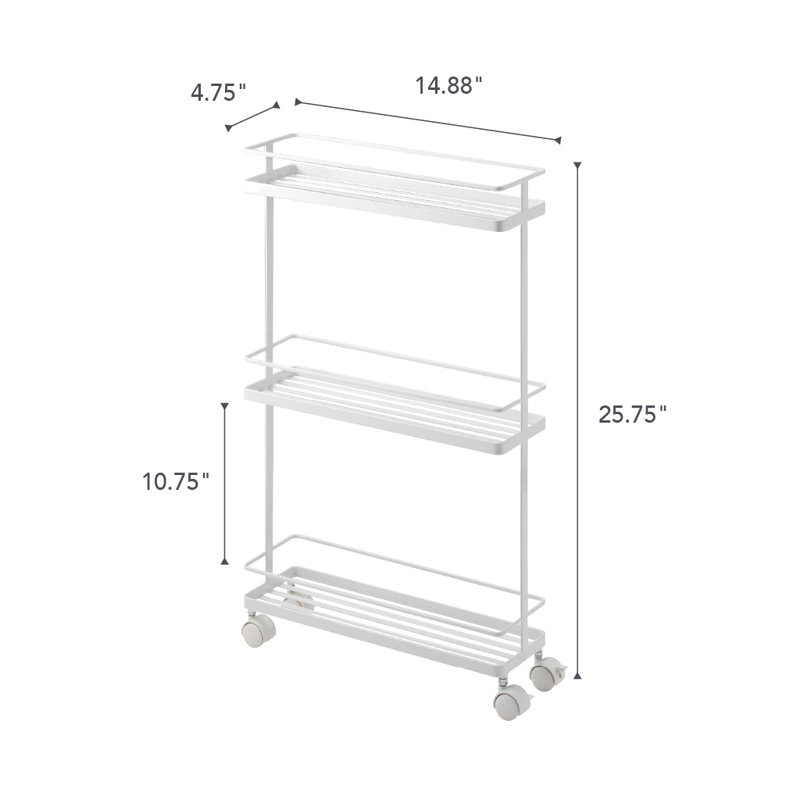 White Steel Rolling Kitchen Cart with Storage Shelves
