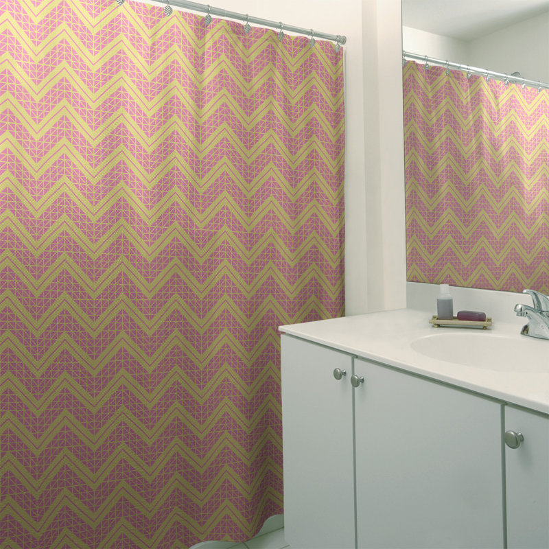 Rideau de douche simple à chevrons à la main classic, Jaune / Rose