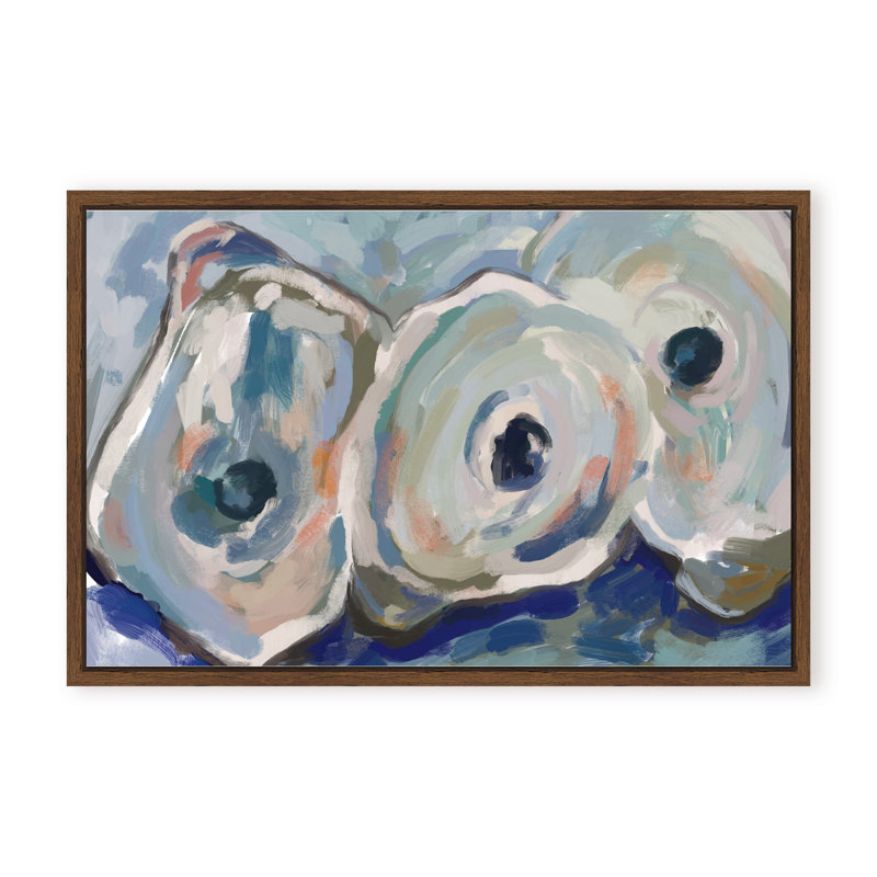 Coastal Retreat Pearlescent Elegance: Oyster Abstract, 16" H x 24" W x 2.375" D, Framed Canvas, Brown