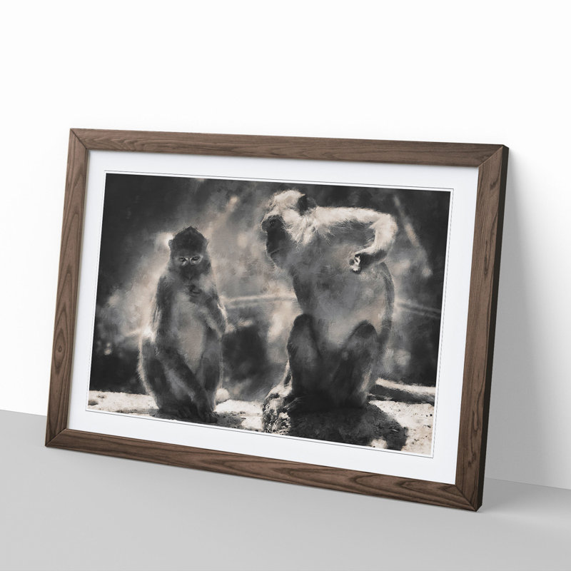 Mountain Monkeys - Framed Print, 48cm H x 65cm W x 2cm D, Walnut Framed