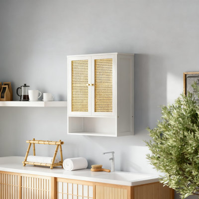 Rattan Wall Cabinet With Adjustable Shelf, Over The Toilet Storage Organizer For Bathroom, Kitchen And Living Room