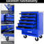 Chariot à outils 6 tiroirs pour le garage, chariot roulant en métal avec roues, noir et bleu, verrouillage par clé, chariot multifonctionnel à roulement, tiroirs verrouillables avec rangement bleu, surface en acier lisse-304632432