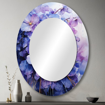 Lavender Mystery Blooms I - Grand miroir mural ovale sur support métallique