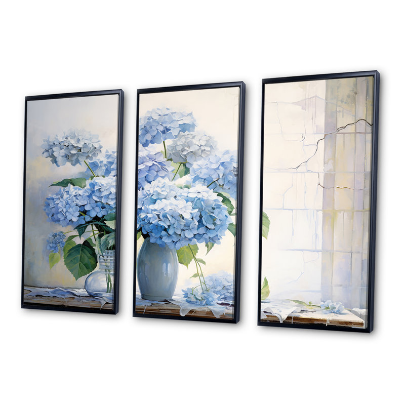 Whitworth - ensemble d'art mural hortensia, Cadre flottant noir, H 32 po x l 48 po x P 1 po