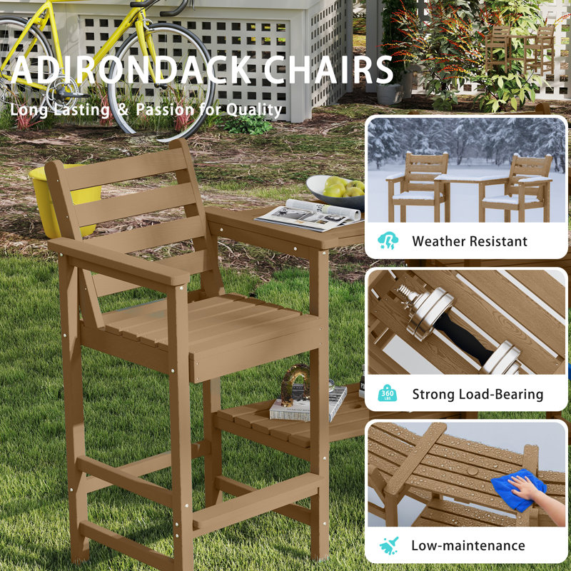HDPE Tall Adirondack Chair Set with Removable Double Trays (Set of 2), Brown