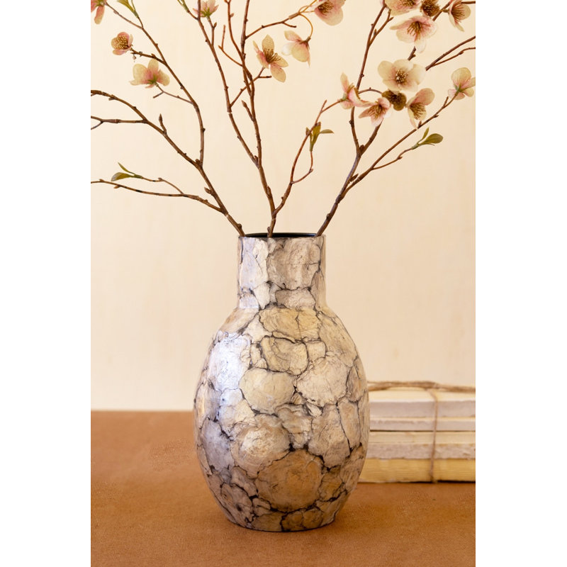 Vase en bambou filé avec coquille de Capiz DÉTAIL # 7, 12" H x 7.68" W x 7.68" D