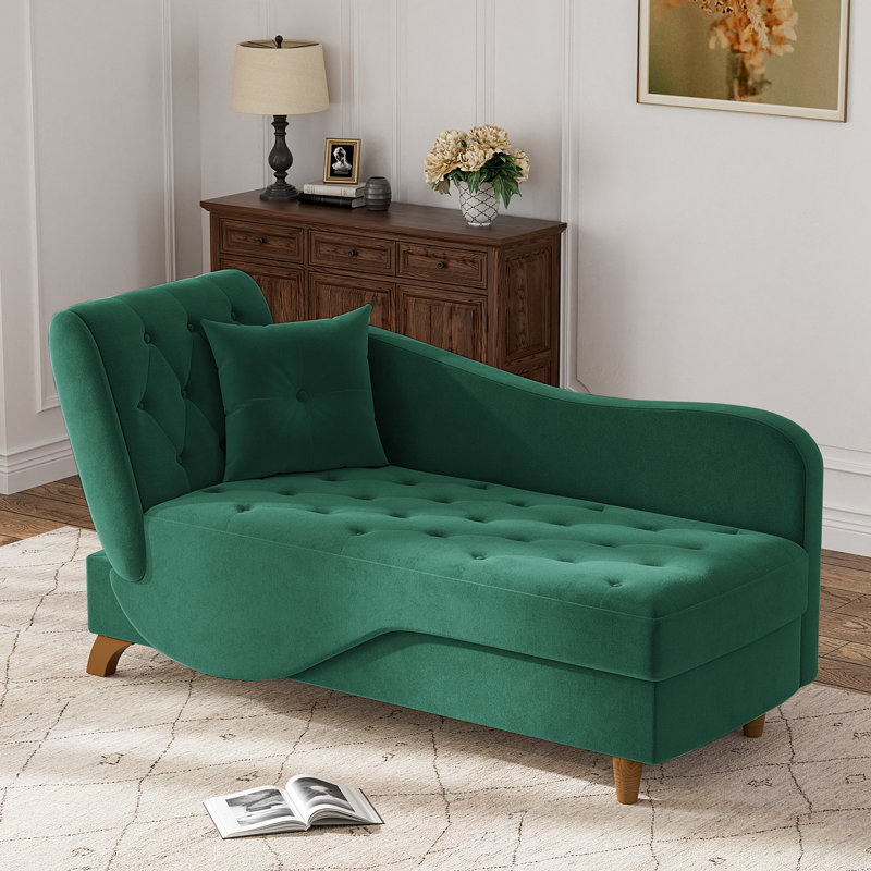 Chaise longue rembourrée en velours Acotas, Velours vert