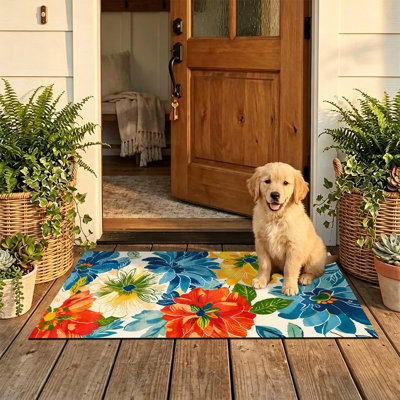  Non-Slip Indoor Outdoor Door Mat, 20"x32",Watercolor Floral