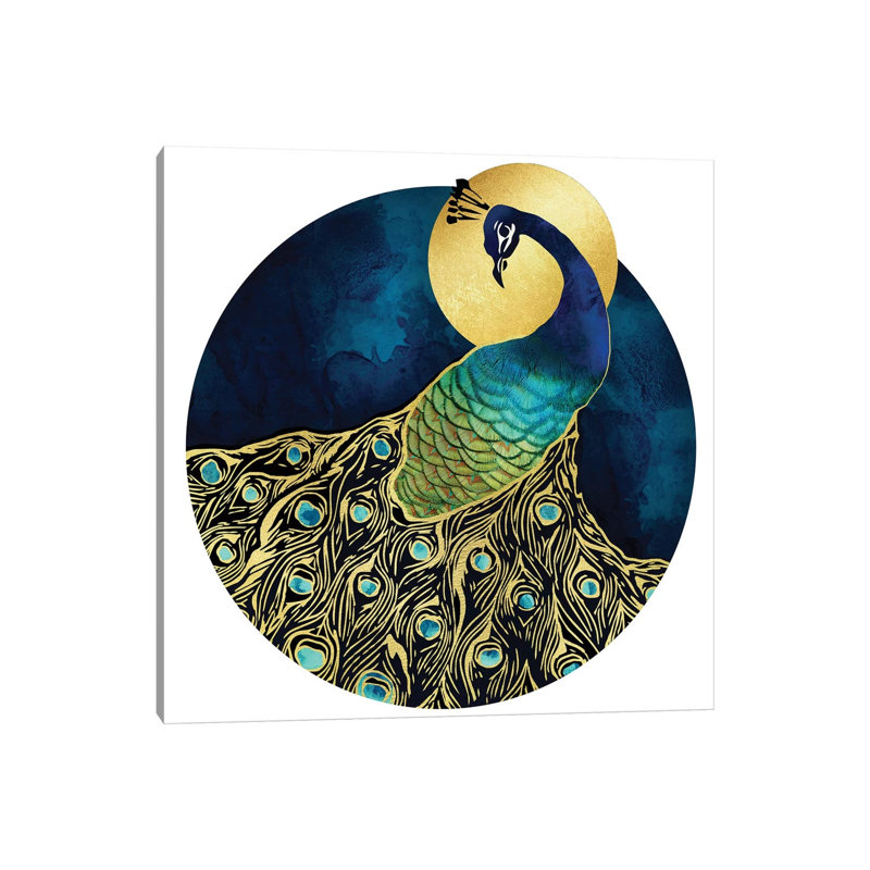 Golden Peacock - Print on Canvas, 30.48 cm H x 30.48 cm W, Wrapped Canvas