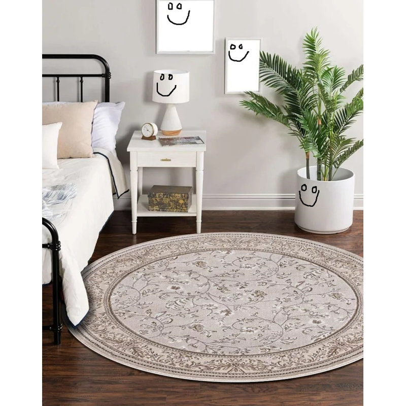 Floral Flatweave Area Rug, Round 120 cm