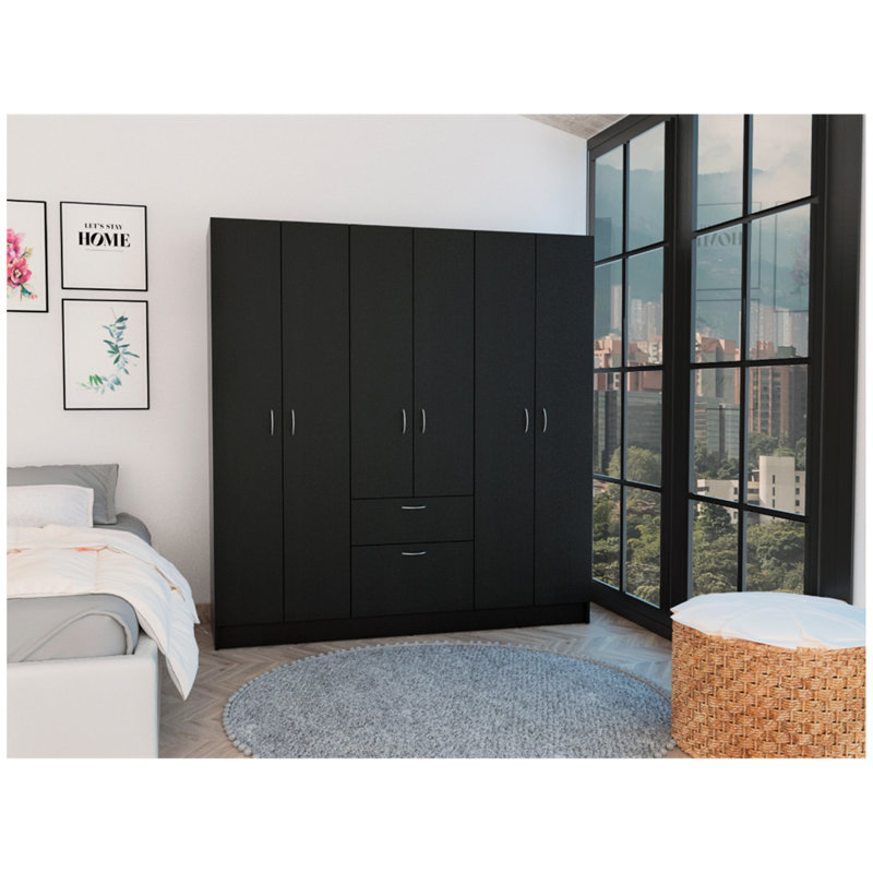 Armoire à six portes Mitu, sept tablettes intérieures, un tiroir et une tringle