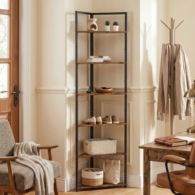 6-Tier Ladder Bookshelf, Etagere Industrial Bookshelf with Metal Frames, Bookcase with Open Display Shelves