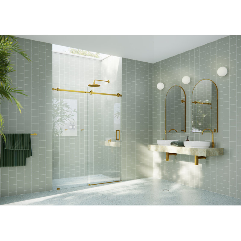 Astro 52 - 56 in. x 78 in. Fully Frameless Glass Sliding Shower Door, Satin Brass