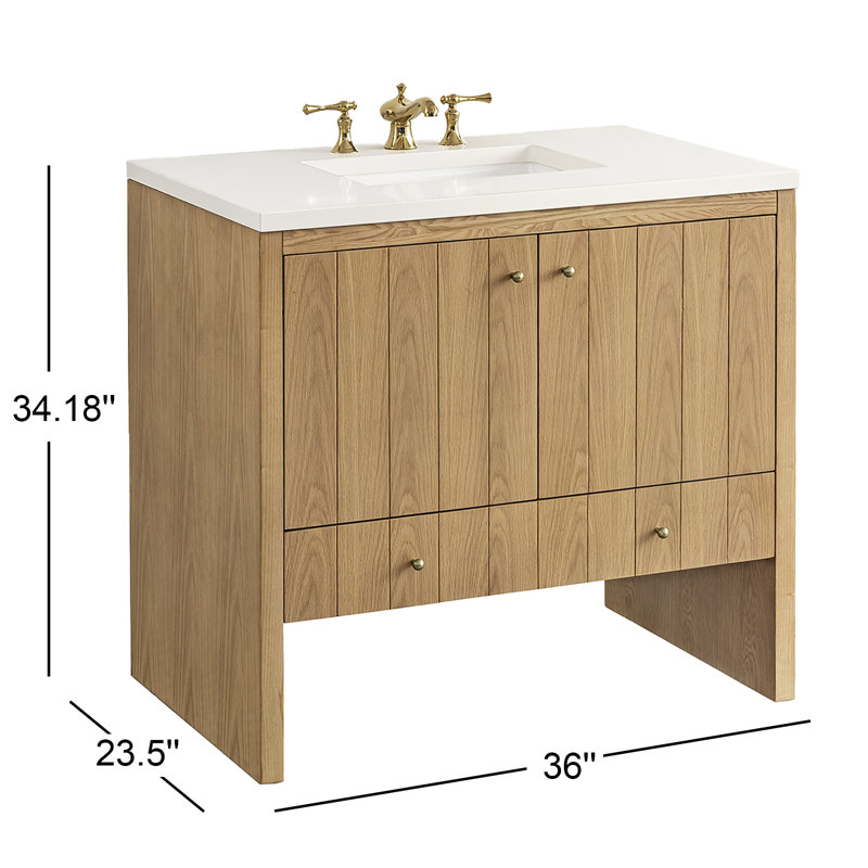 Hudson 36'' W Single Vanity, White Zeus, 8" Widespread, Light Natural Oak