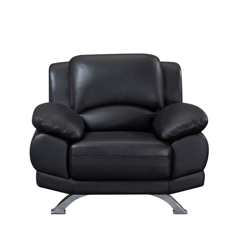 Upholstered Armchair, Black Genuine Leather